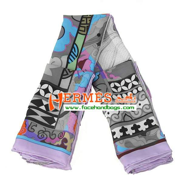 Hermes 100% Silk Square Scarf Purple HESISS 130 x 130 - Click Image to Close